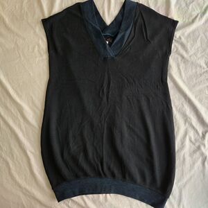 Lou & Grey Black Blue Sleeveless Sweater Dress Tunic Deep V Neck EB2